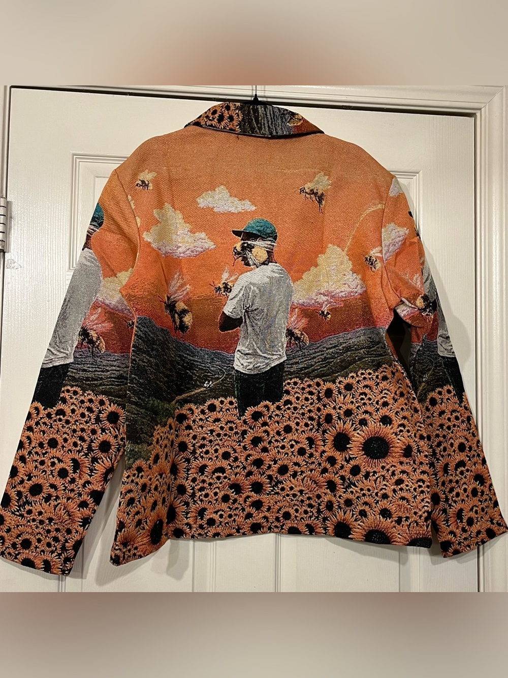 Men's Orange Scenic Print Jean Jacket - Casual Zip-Up - Picture 3 of 5